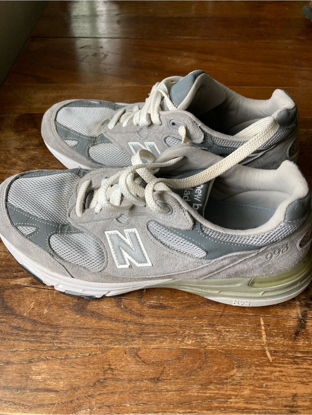 New Balance 993 Gray and Cream Suede Mesh Sneakers